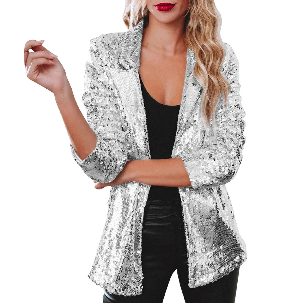 Blazer à manches longues à revers pour femme, paillettes de fête, tempérament de rue Kendny, inélastique, confortable, automne, hiver, Y2K