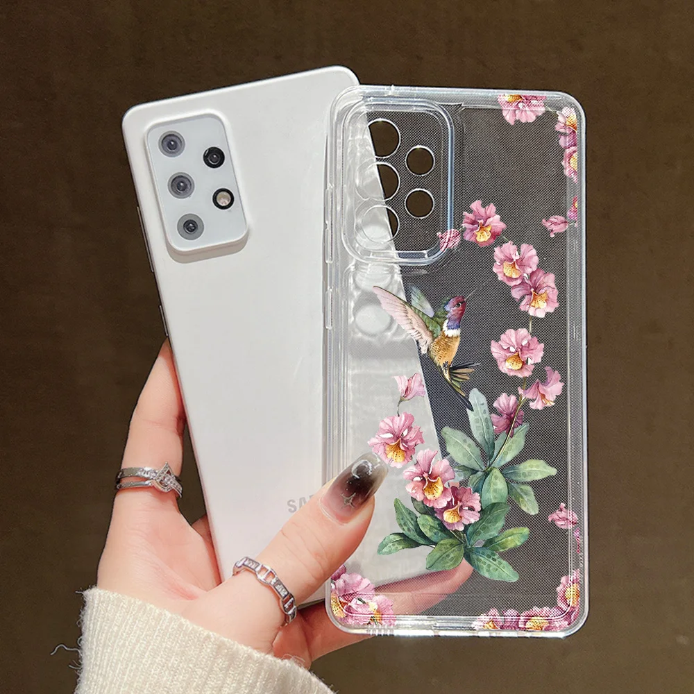 Flower Clear Case For Samsung S24 Ultra S23 S22 S21 S20 FE S10 Plus A55 A54 5G A53 A52S 5G A33 A13 A34 A35 Soft Silicone Cover