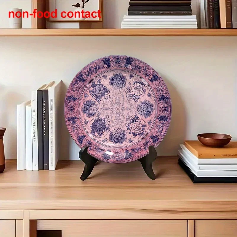 Vintage Ceramic Wall Art Plate - 8-Inch Round Rose Pattern Decorative Plaque, Non-Food Contact, Ideal for Jewelry Display &