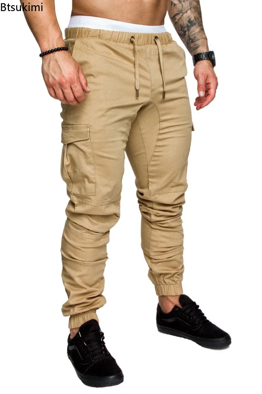 2024Men's Casual Joggers Pants Solid Thin Cargo Sweatpants Male Multi-pocket Trousers Mens Sportswear Hip Hop Harem Pencil Pants