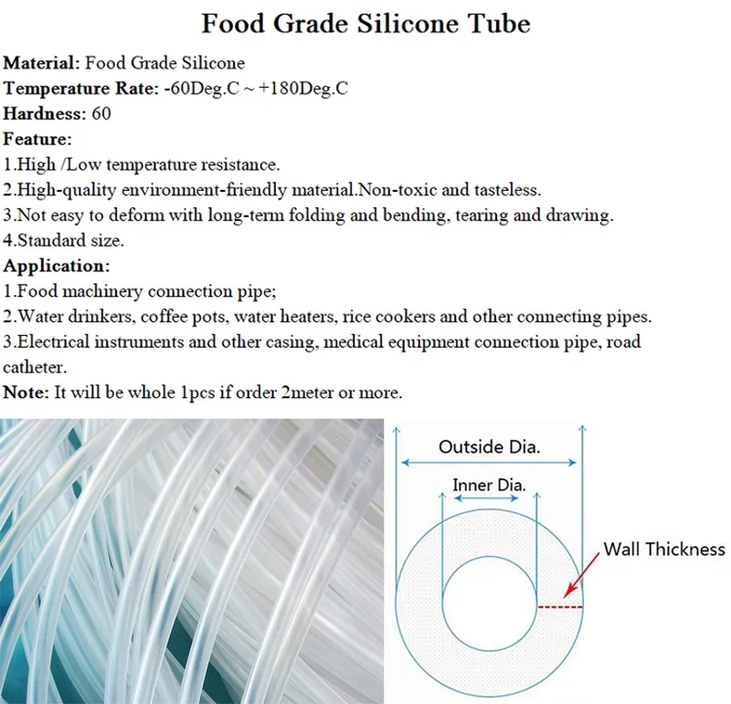 1M ID 0,5 ~ 50mm OD1 ~ 60mm manguera de goma de silicona de grado alimenticio transparente tubo de silicona Flexible manguera de agua