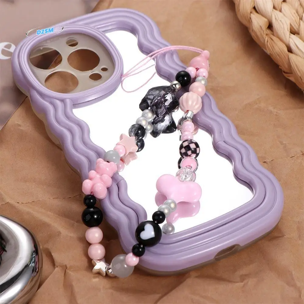 

Y2K Silver Cell Phone Strap Sweet Girl Clear Star Phone Lanyard Anti-Lost Hanging Cord Beads Phone Chain Women Girl