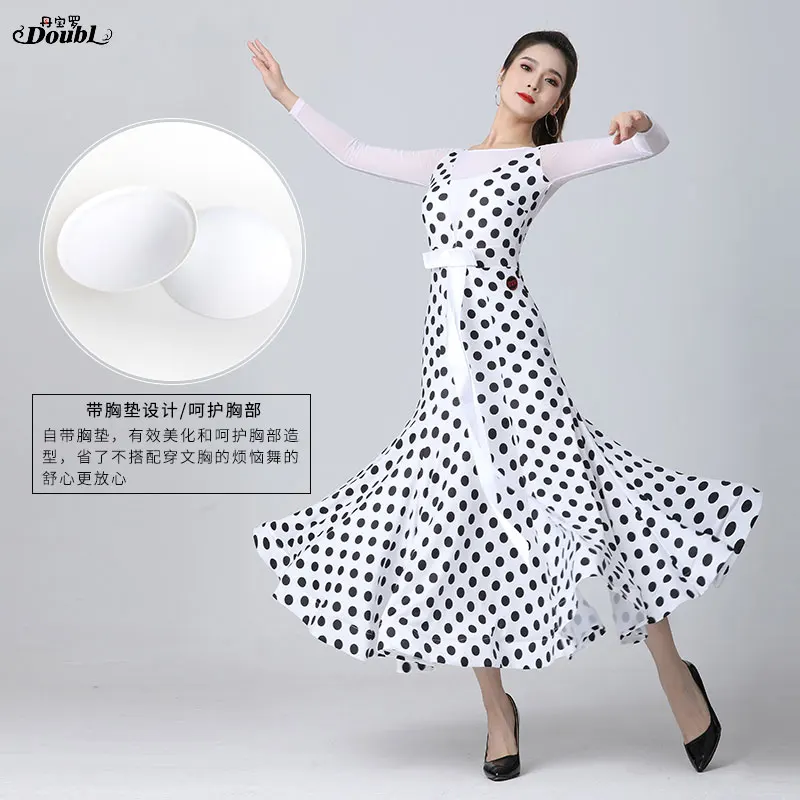 Doubl Morden Dance Dress 2024 new Female ballroom Long Skirt Polka Dot Dance Dress Ballroom stage Dance Dress