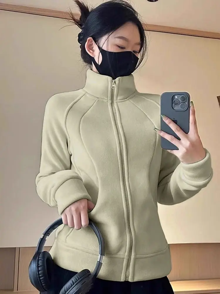 

2024 New Autumn and Winter High-end Advanced Jacket Lining Velvet Thickening Slim Fit Sports Stand Collar Polar Fleece Jacket