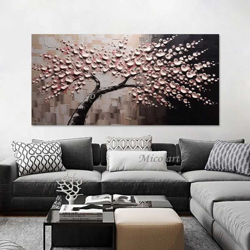 Flowers Tree Abstract Oil Painting Knife Canvas Art Style Picture Without Framed Thick Acrylic Texture Wall Decoration Artwork