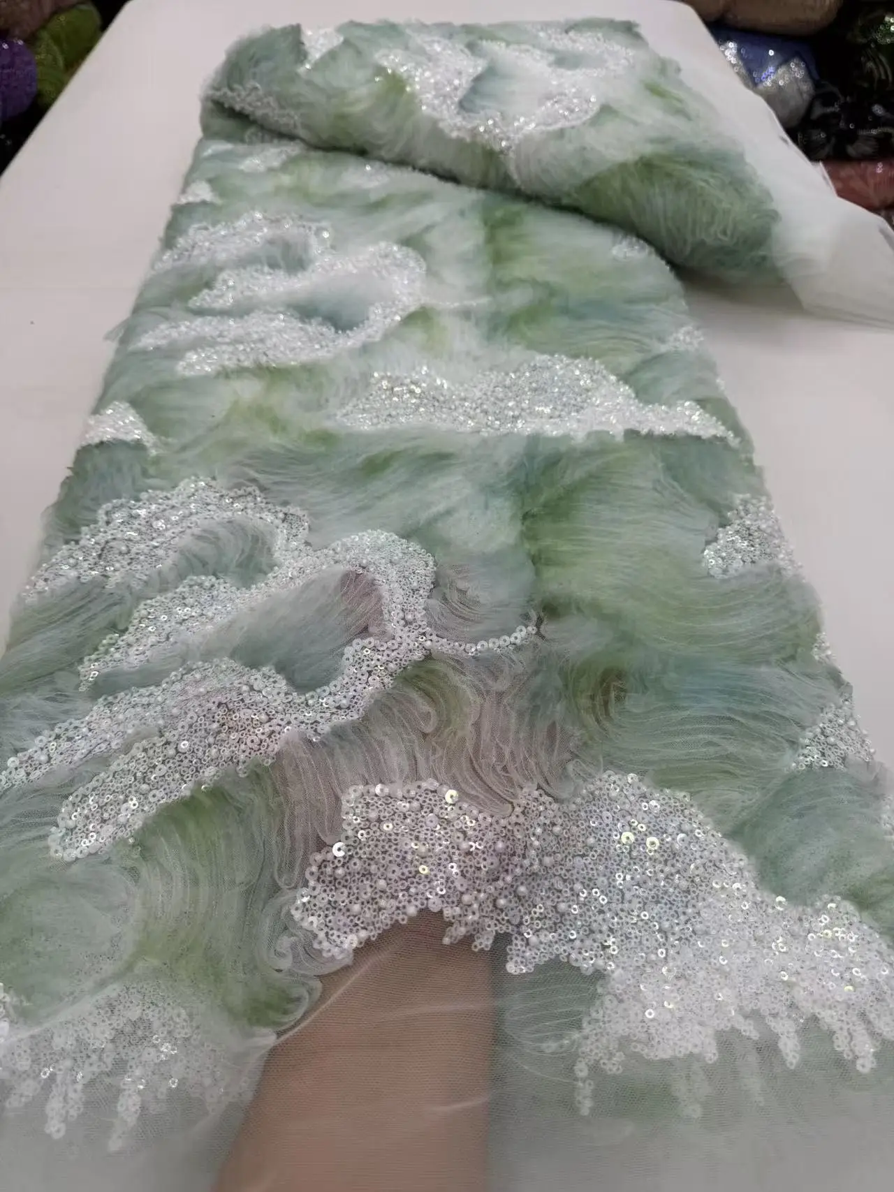 

African Nigerian 2025 Sequins Embroidery High-Quality Tulle Lace Fabric Dresses Sewing Beads Stone for Prom 5Yards JY486