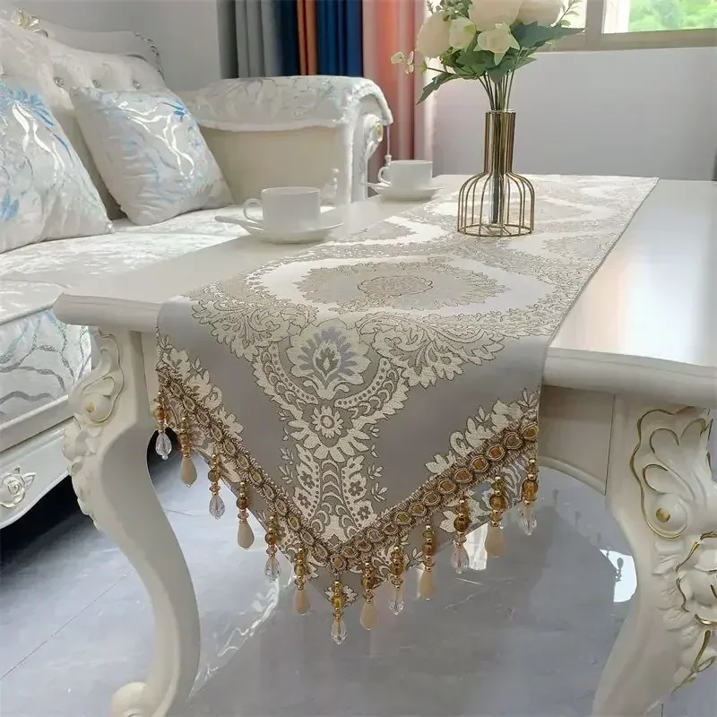 Acrylic Pendant Tassel Table Flag European Light Luxury Jacquard Tablecloth Dining Table TV Cabinet Non Slip Long Towels