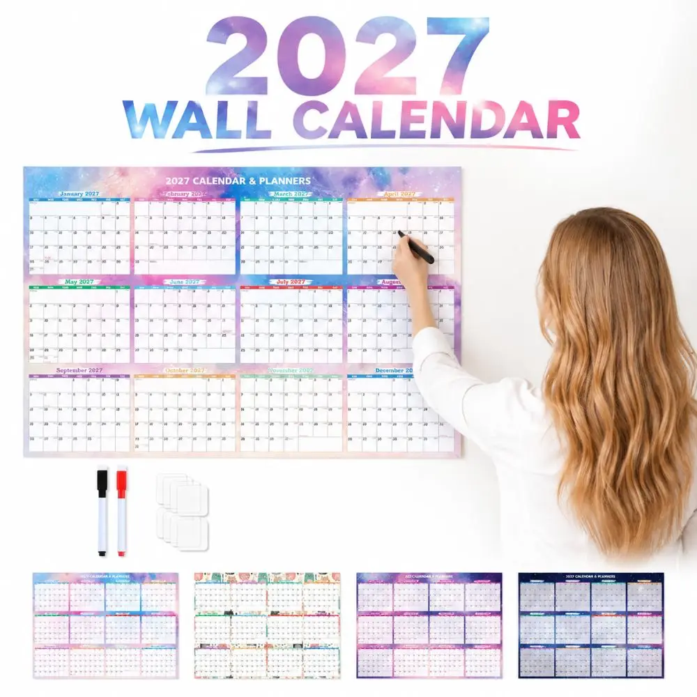 Large Size 2027 Wall Calendar Erasable Surface Foldable Yearly Wall Planner Agenda Organizer To Do List Schedule
