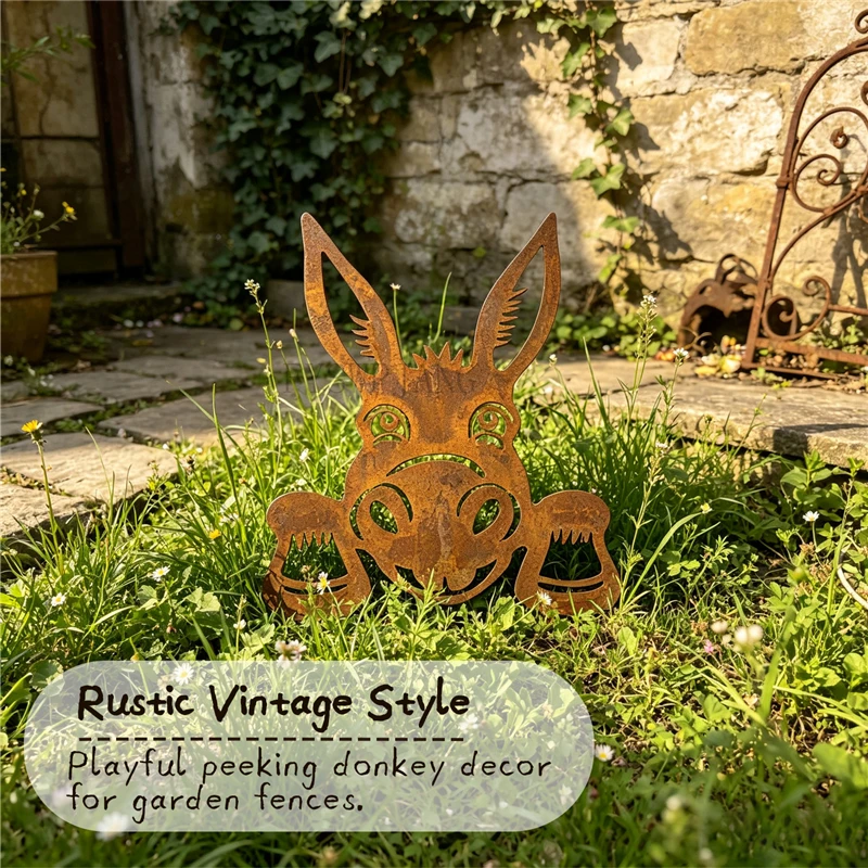 Rusted Antique Metal Animal Sculpture Ground Stake, Retro Farm Style Garden Lawn Ornament, Outdoor Country Home Decor Statue