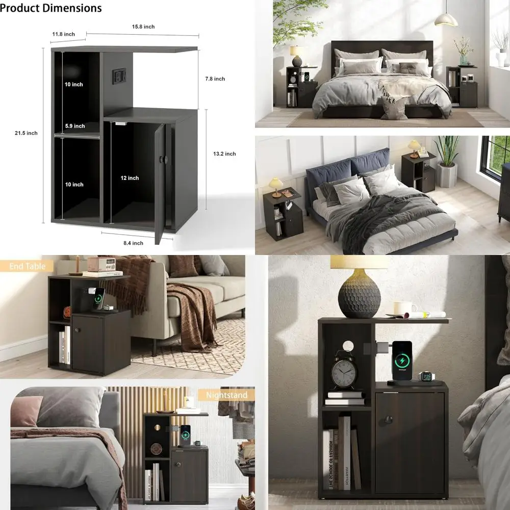 

Charging Station Nightstand, Farmhouse Style Bedside Table with Drawer & Shelf, USB & AC Outlet End Table, Wooden Side Table for
