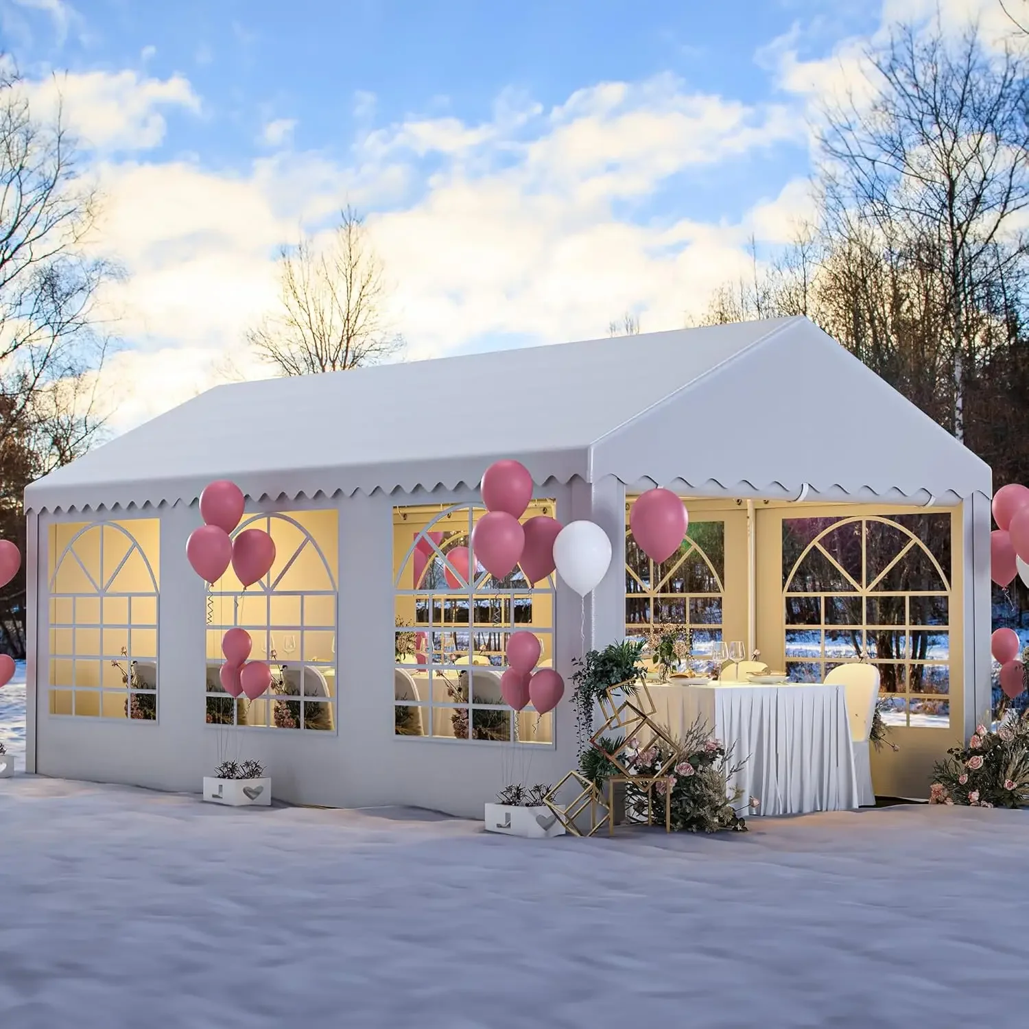 13x20FT Tent Heavy Duty PVC Wedding Event Shelters White Upgraded Galvanized Ripple Canopy with Large Roof Removable Sidewalls