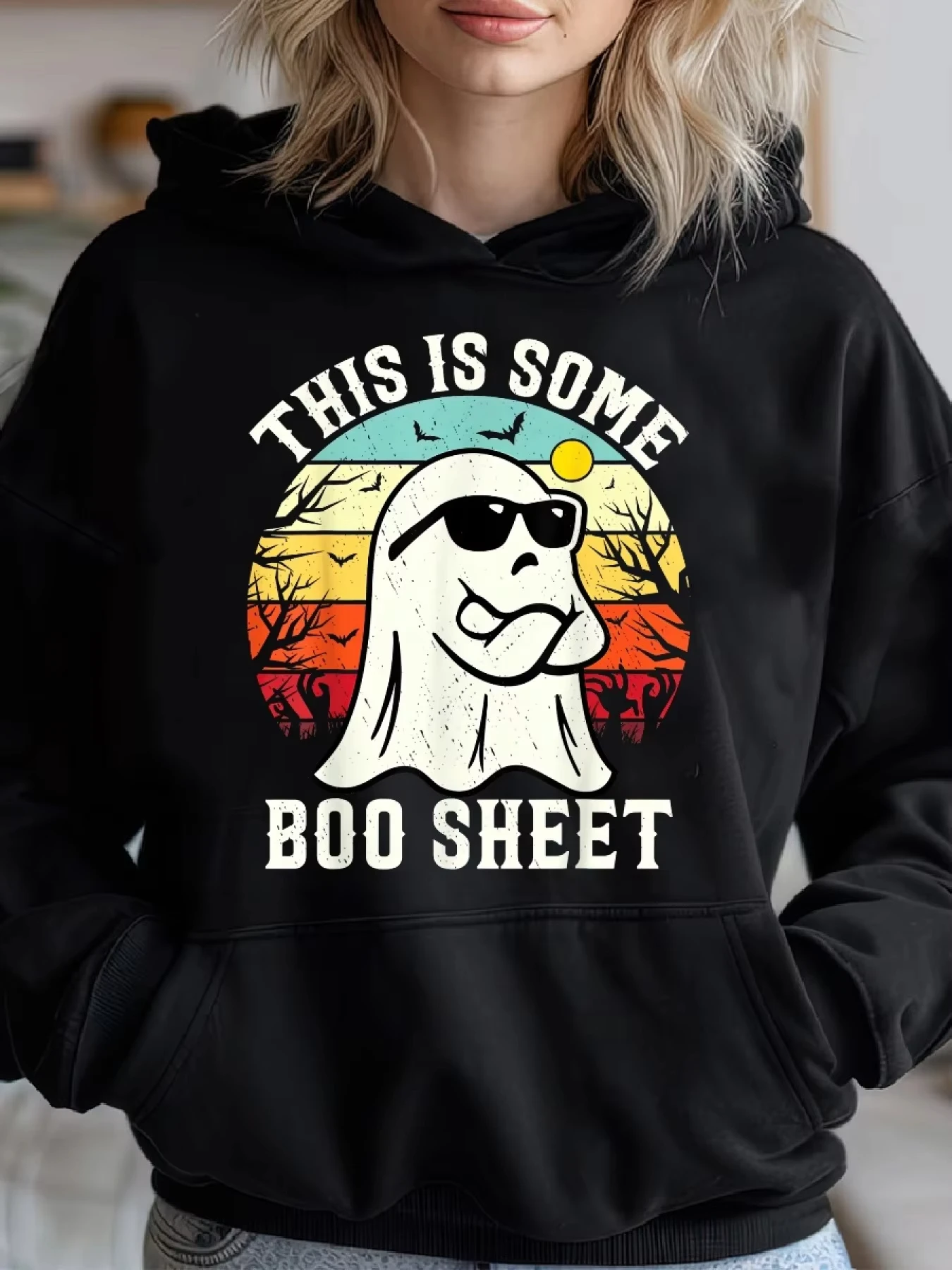 

Funny Halloween Cute Ghost Printed Women's Autumn Winter Round Neck Hoodie Casual Long Sleeve Top Sweatshirt Women's Clothing