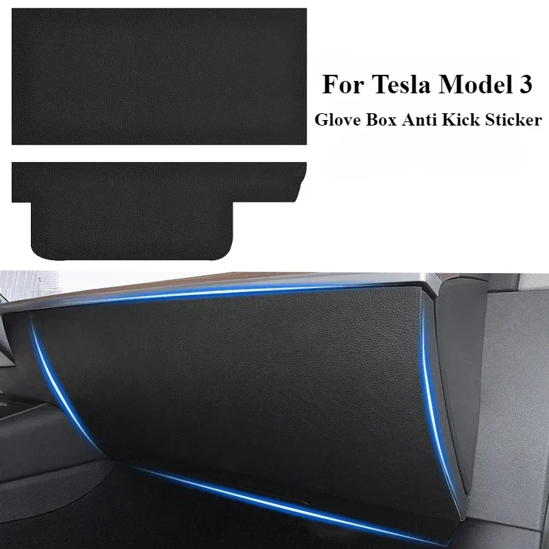 Carbon Fiber Glove Box Cover Leater Sticker For Tesla Model 3 2017-2023 Interior Accessories Copilot Anti Kick Protection Patch