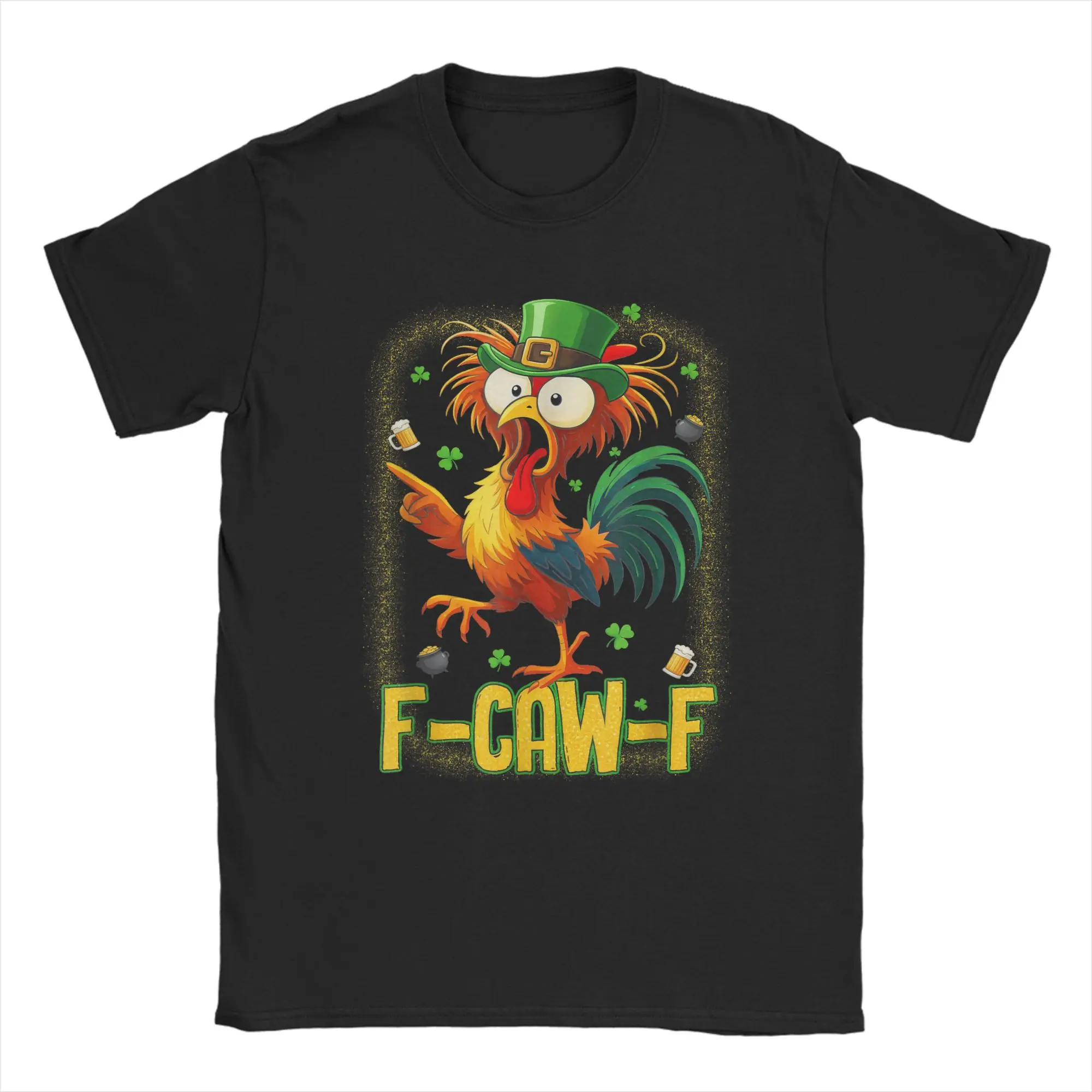 

Novelty Fun F-Caw-F Chicken Leprechaun Hat Shamrock St Patricks Day T-Shirts Men T Shirts Short Sleeve Tees 4XL 5XL 6XL Tops