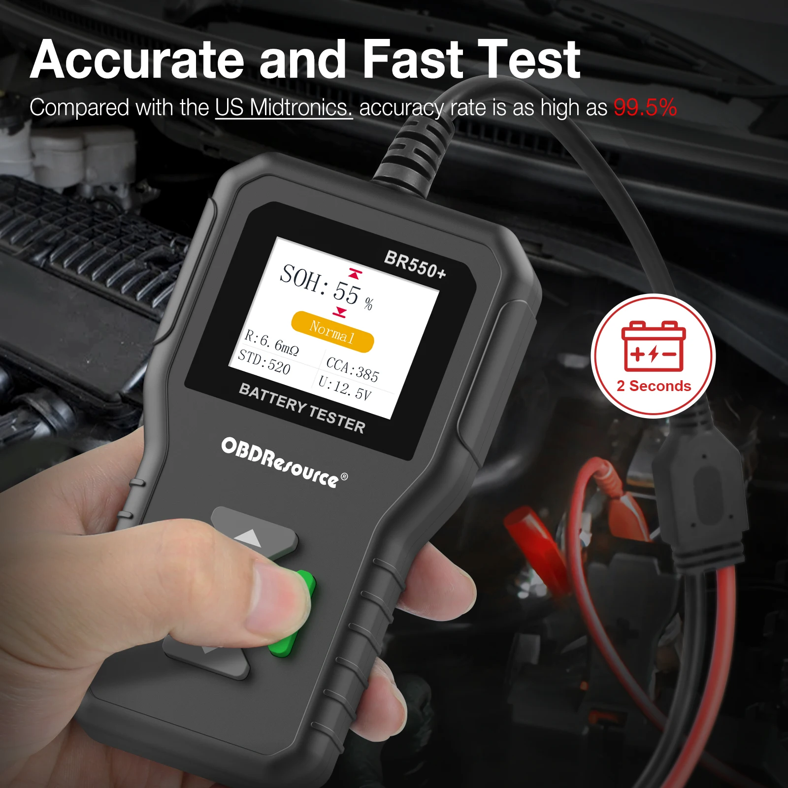 OBDResource Car Battery Tester, Voltage Tester, Auto Digital Battery Analyzer Tool, Color Screen, 6V, 12V, 24V, 100-2000 CCA