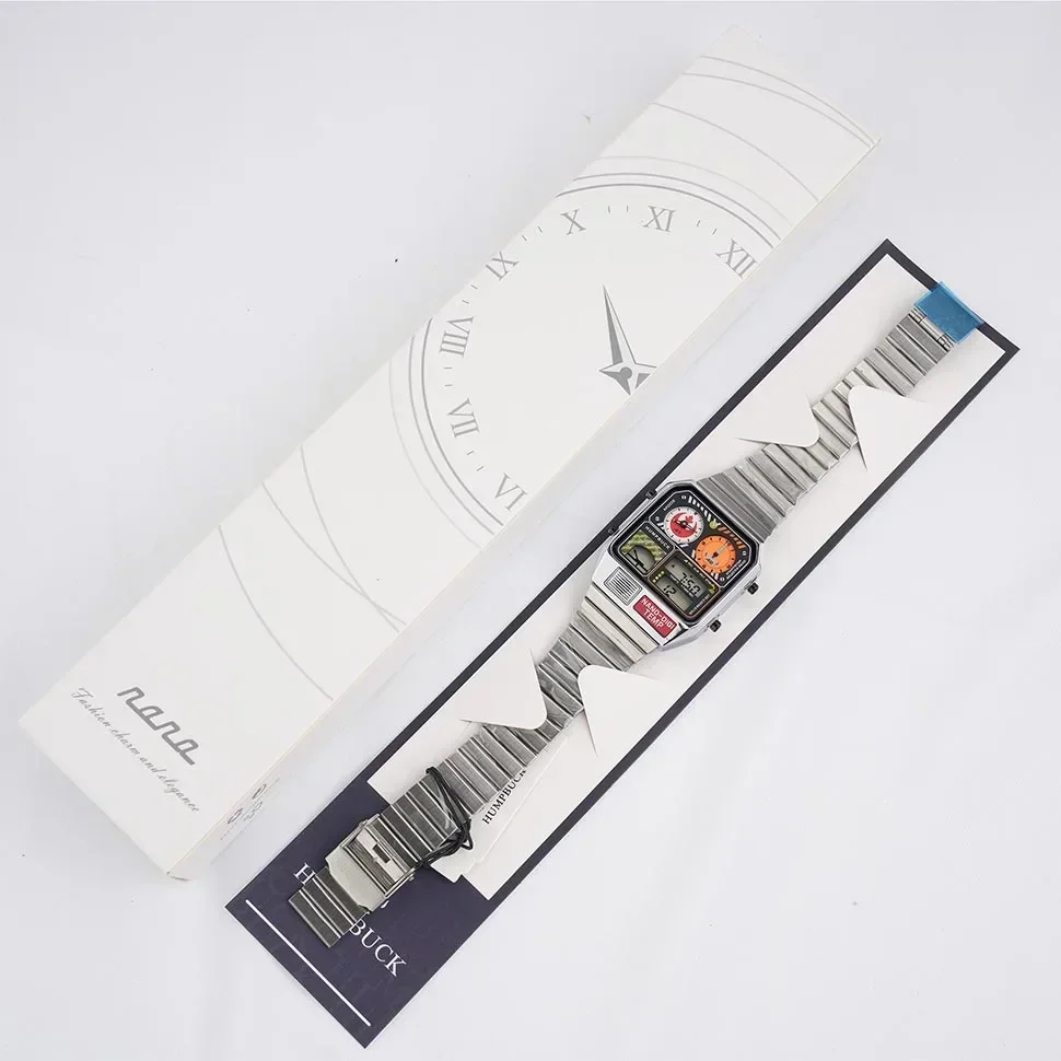HUMPBUCK Watch Luxury Stainless Steel Dual Display Waterproof Watch with Stopwatch and Perpetual Calendar