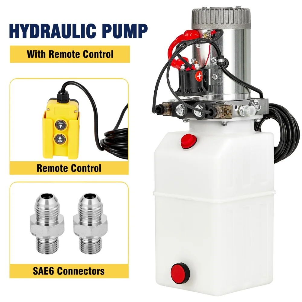 Double Acting Hydraulic Power Unit 6 Quart 12V Hydraulic Motor, Car Lift Hydraulic Power Unit with 6L Plastic Tank