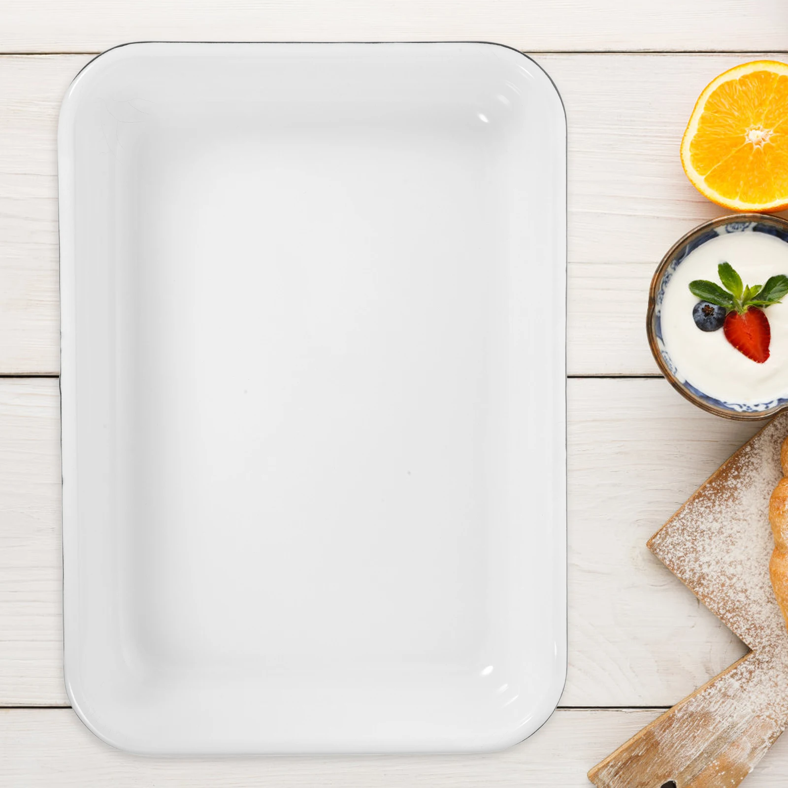 

Enamel Baking Tray 24x35x6cm Food Pan Multifunctional Kitchen Storage Heat Resistant Non Stick Oven Fruit Bowl