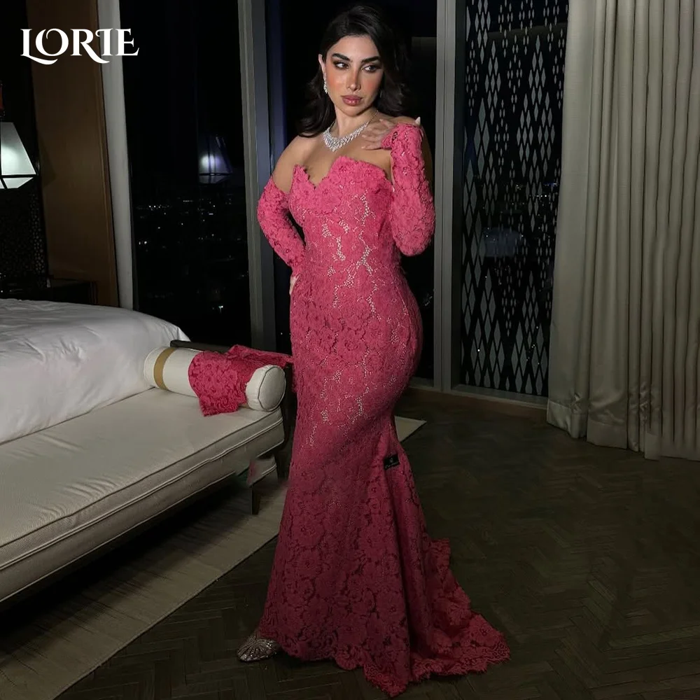 

LORIE Off Shoulder Pink Arabia Mermaid Evening Dresses 3D Flowers Sweetheart Sexy Saudi Party Prom Dresses 2025 Customized