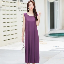 2023 New Summer Sleeveless Dress Women Casual Streetwear Vintage Ladies Long Dress Elegant Loose Women Dress Vestidos