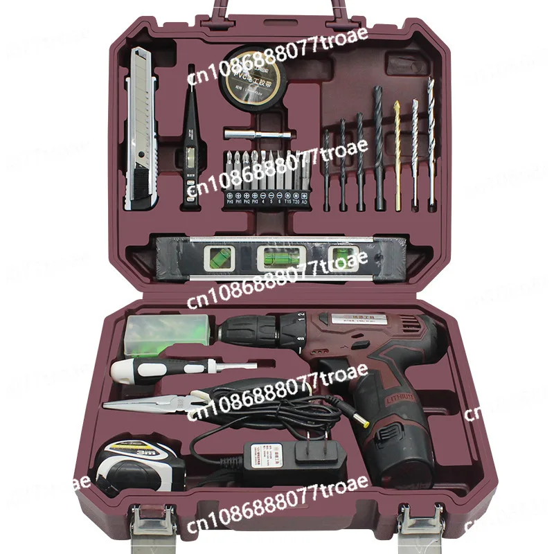 Household electric screwdriver toolbox set 12V lithium battery drill household hardware combination set