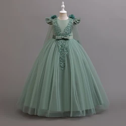 Teen Long Flower Bridesmaid Dresses For Girls Children Wedding Prom Gown Girl Party Dress Elegant Kids Communion Evening Clothes