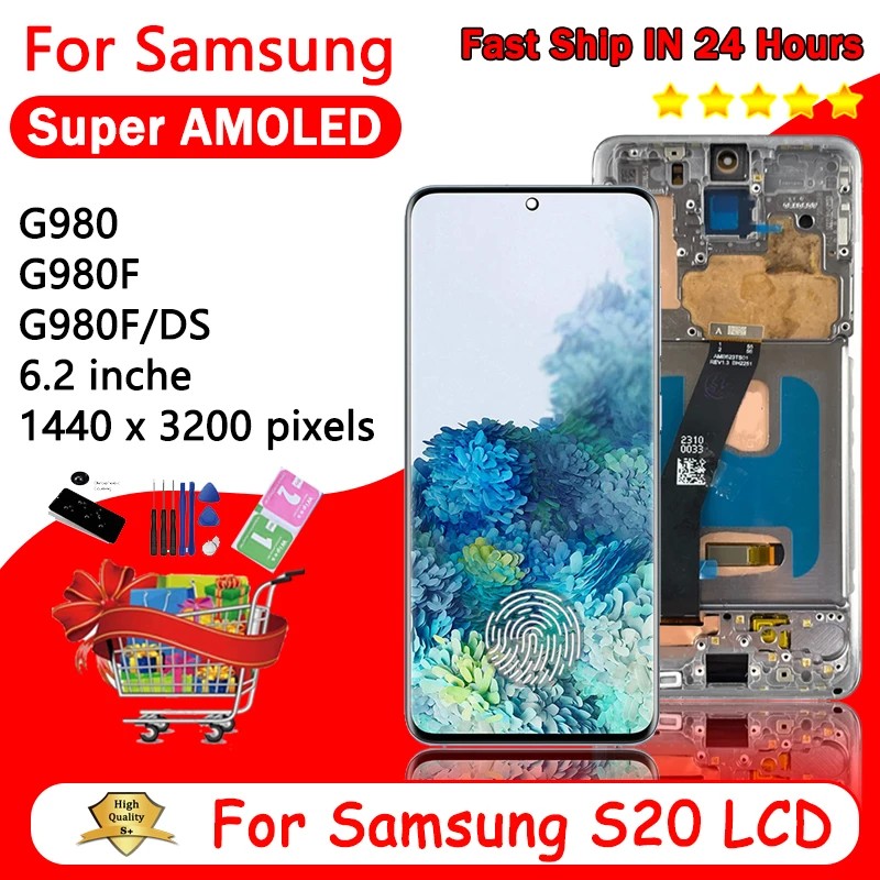 AMOLED S20 4G Screen For Samsung  S20 4G G980F SM-G980F/DS LCD Display with Frame Touch Screen Digitizer Assesmbly