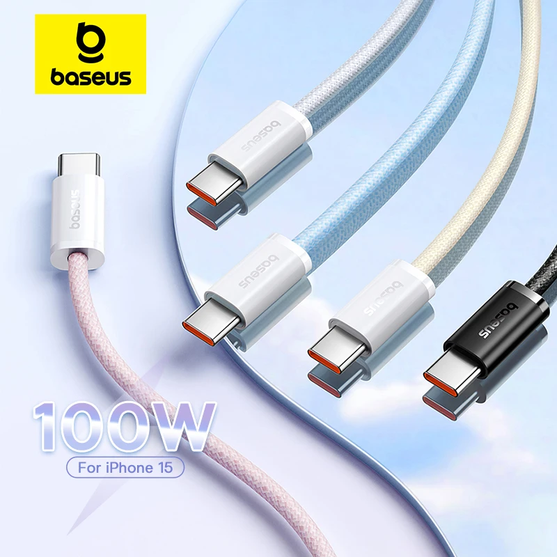 Baseus 100W Type C Cable For iPhone 16 15 Plus Promax USB C Fast Charger Wire Cord For Macbook Samsung Xiaomi TypeC Cable