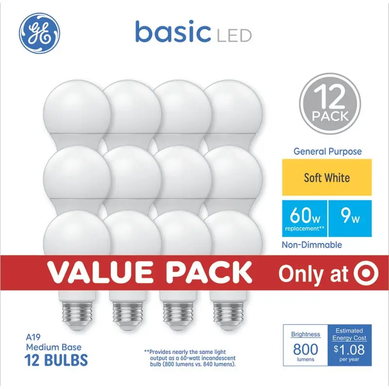 

12 Pack A19 LED Light Bulbs 9W 800 Lumens Soft White 2700K E26 Base Non Dimmable Frosted Indoor Bulbs Energy Saving Long Lasting