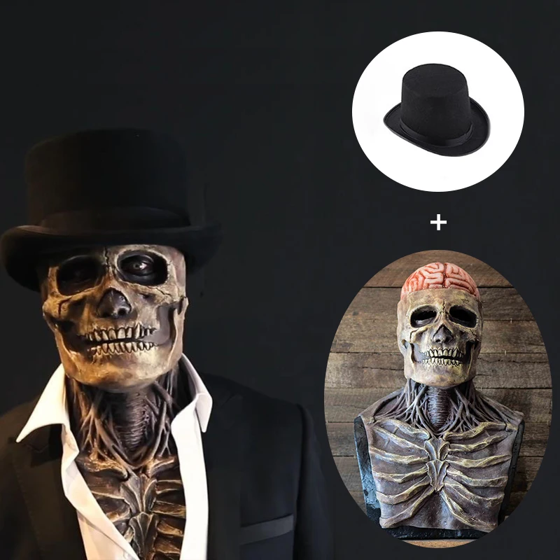 

Skeleton Mask Halloween Cosplay Costumes Accessory Props Horror Brain Skull Headgear Cosplay Scary Latex Mask Holiday Headwear
