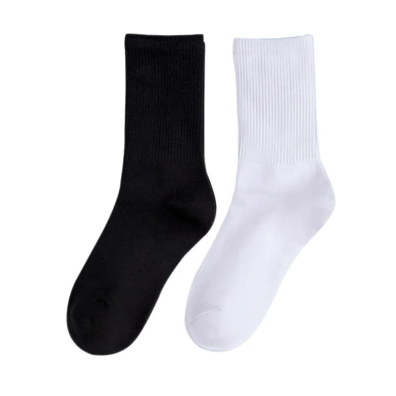 Calcetines largos de algodón para hombre y mujer, medias básicas de uso diario, estilo japonés, Color sólido, blanco y negro, para Primavera, otoño