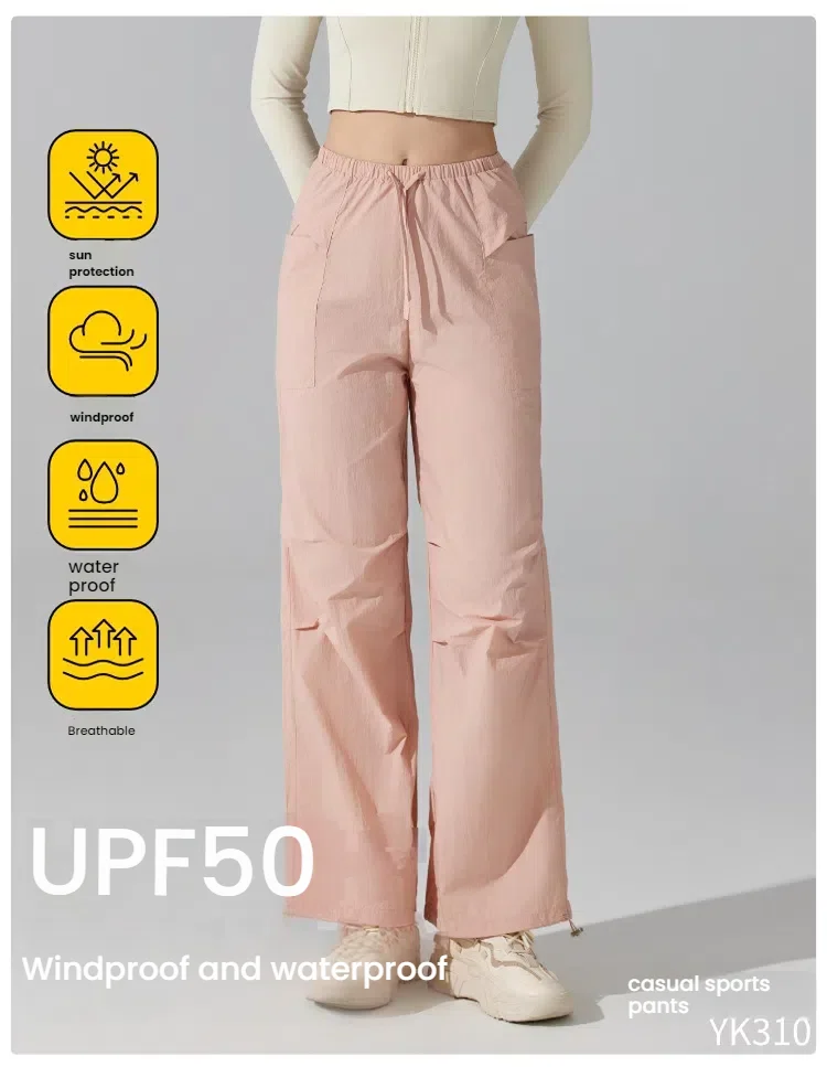 กางเกงกันน้ำสำหรับผู้หญิง เหมาะสำหรับเดินป่า โยคะ กางเกงวอร์มเอวสูง ขากว้าง แฟชั่น ชุดออกกำลังกาย เสื้อผ้าผู้หญิง