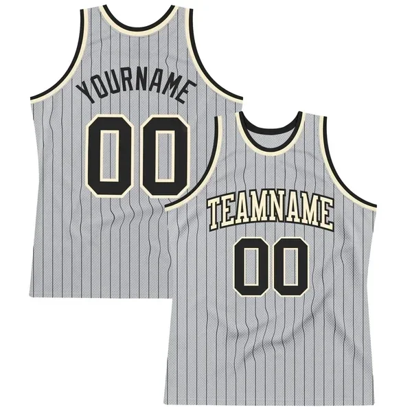 Custom 3D Print Team Name e Number Basketball Vest, Gray e Black Pinstripe, Authentic Game, Practice Clothes for Adult and Youth