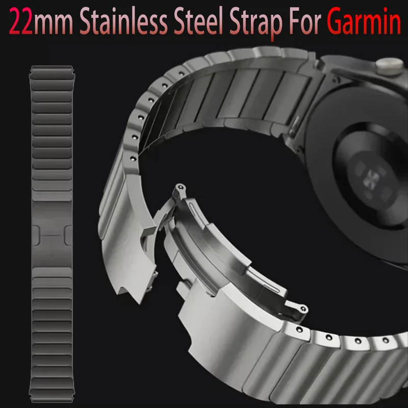 

22mm Luxury Stainless Steel Strap For Garmin Foreruner 965 955 745 265/255 Music Official Metal Buckle Wristband Garmin Venu 3/2