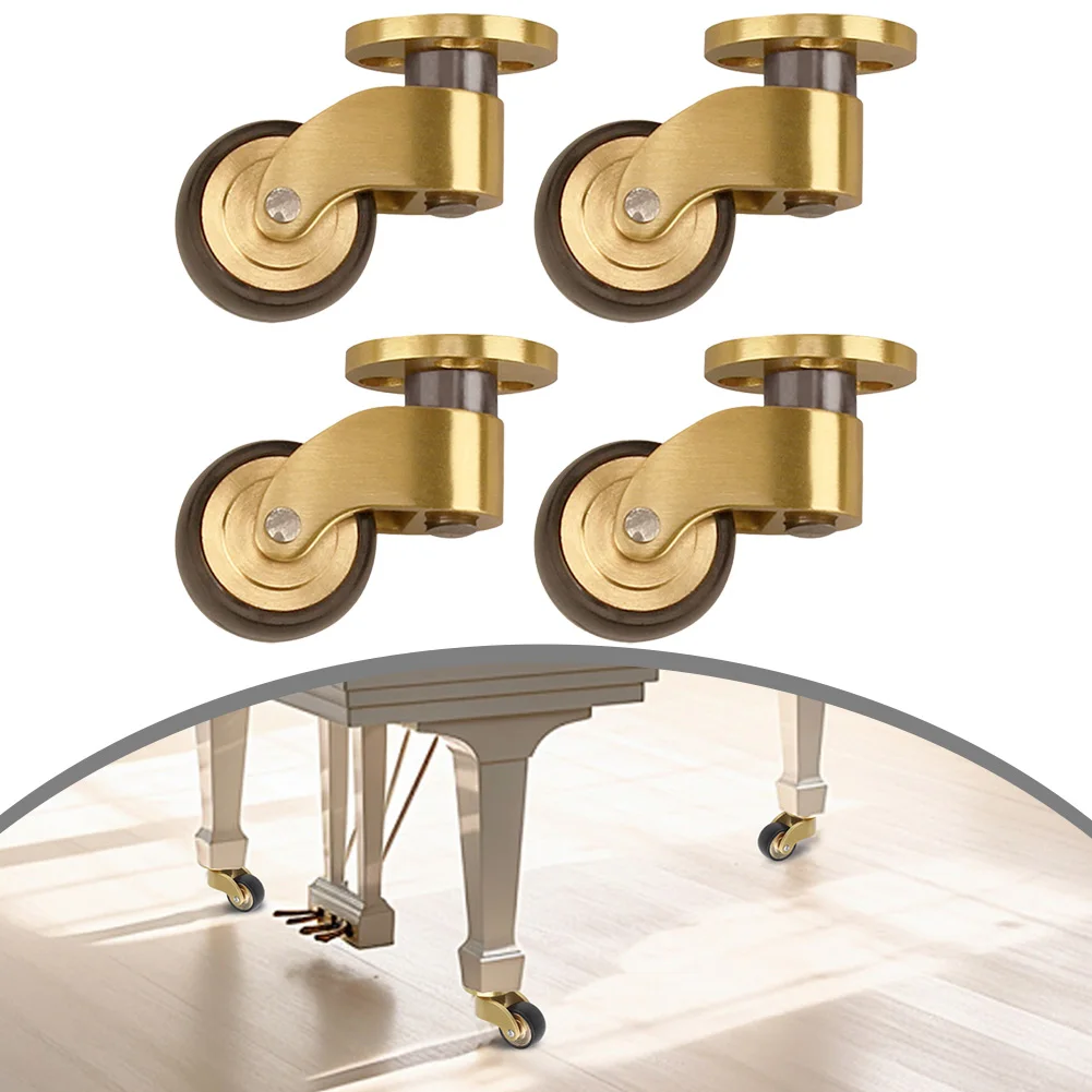 4-Pack 360° Brass Furniture Casters With Silent Bearings Duty Gold Wheels For Sofa Tables Shelves, 26mm Diameter