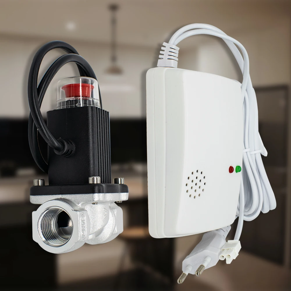 Датчик утечки газа с автоматическим запорным клапаном, сигнализация природного газа/пропана/LPG, подключаемый детектор для системы безопасности домашней кухни