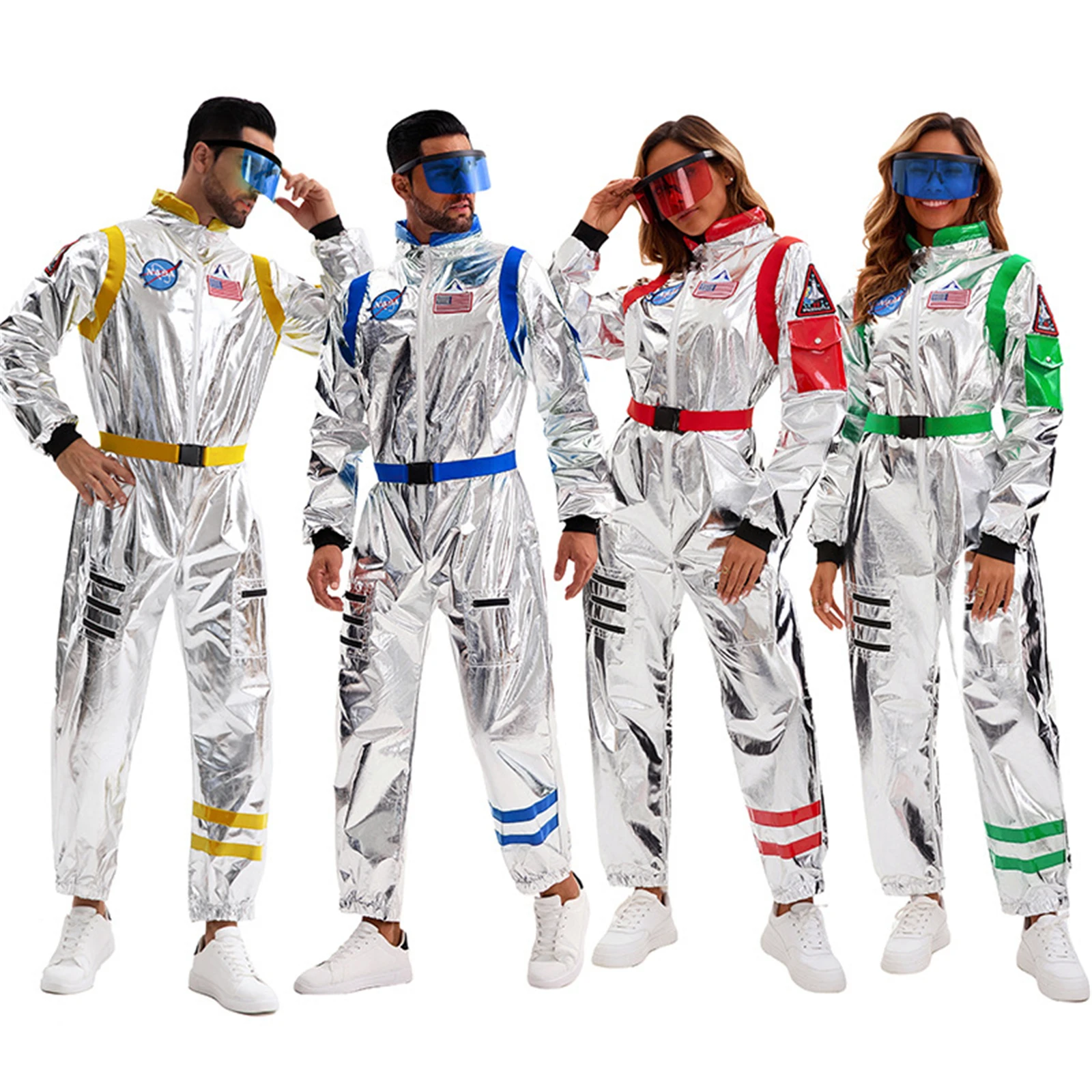 

Adult Astronaut Costume Jumpsuit Silver Space Suit for Men with Embroidered Patch and Pockets Jumpsuit Costume