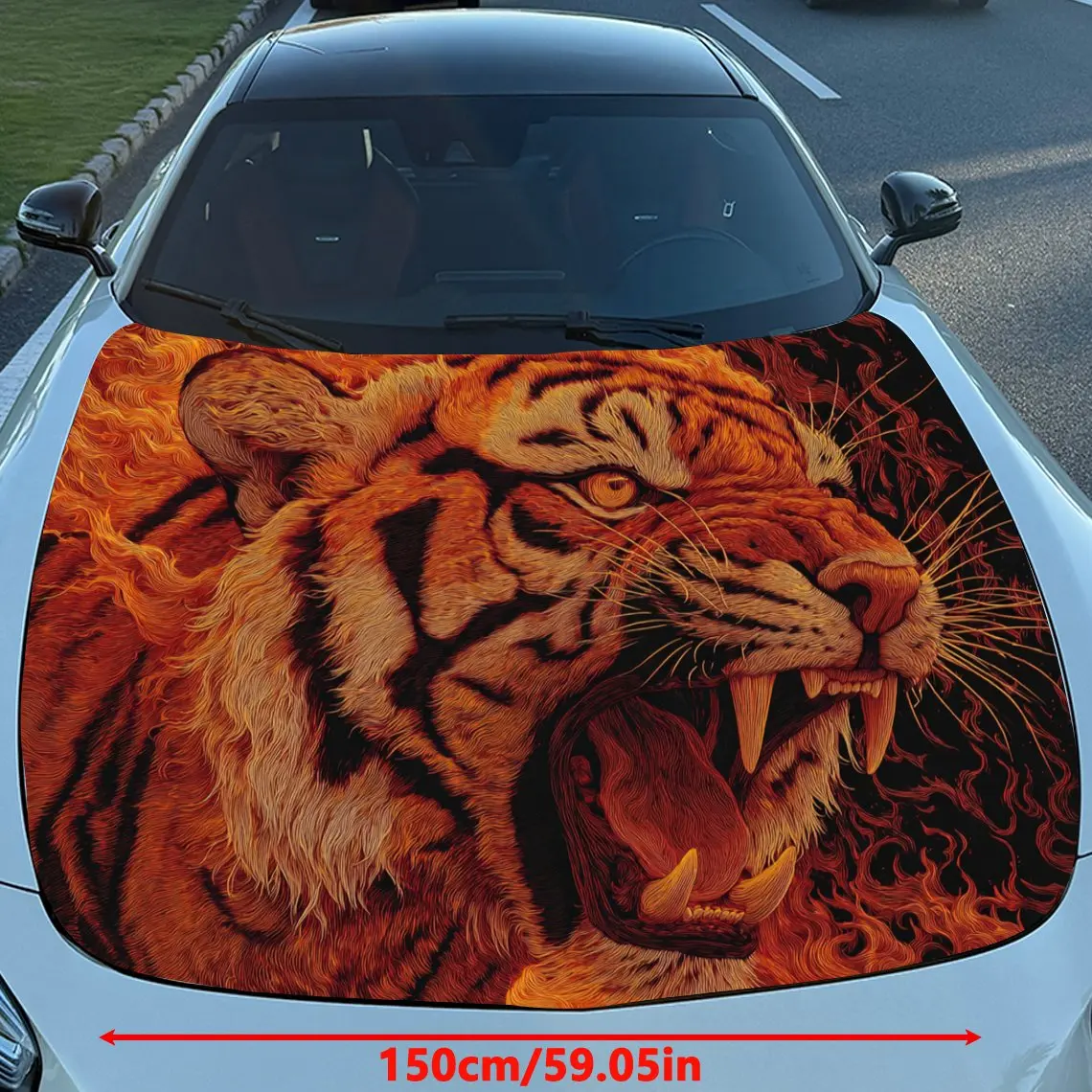 Car Decals Dynamic Tiger Roar Design with a Tiger Roaring in Bold Orange Tones, Exuding Wild Ferocity Car Hood Sticker, Waterpro