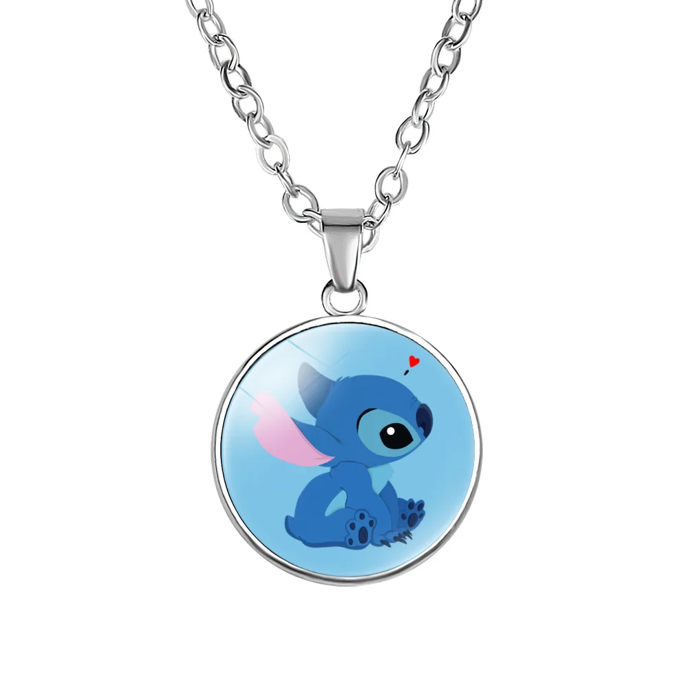 Disney Lilo & Stitch Necklaces Cartoon Stitch Round Shaped Anime Action Figure Pendant Girls Accessories Kids Christmas Gifts