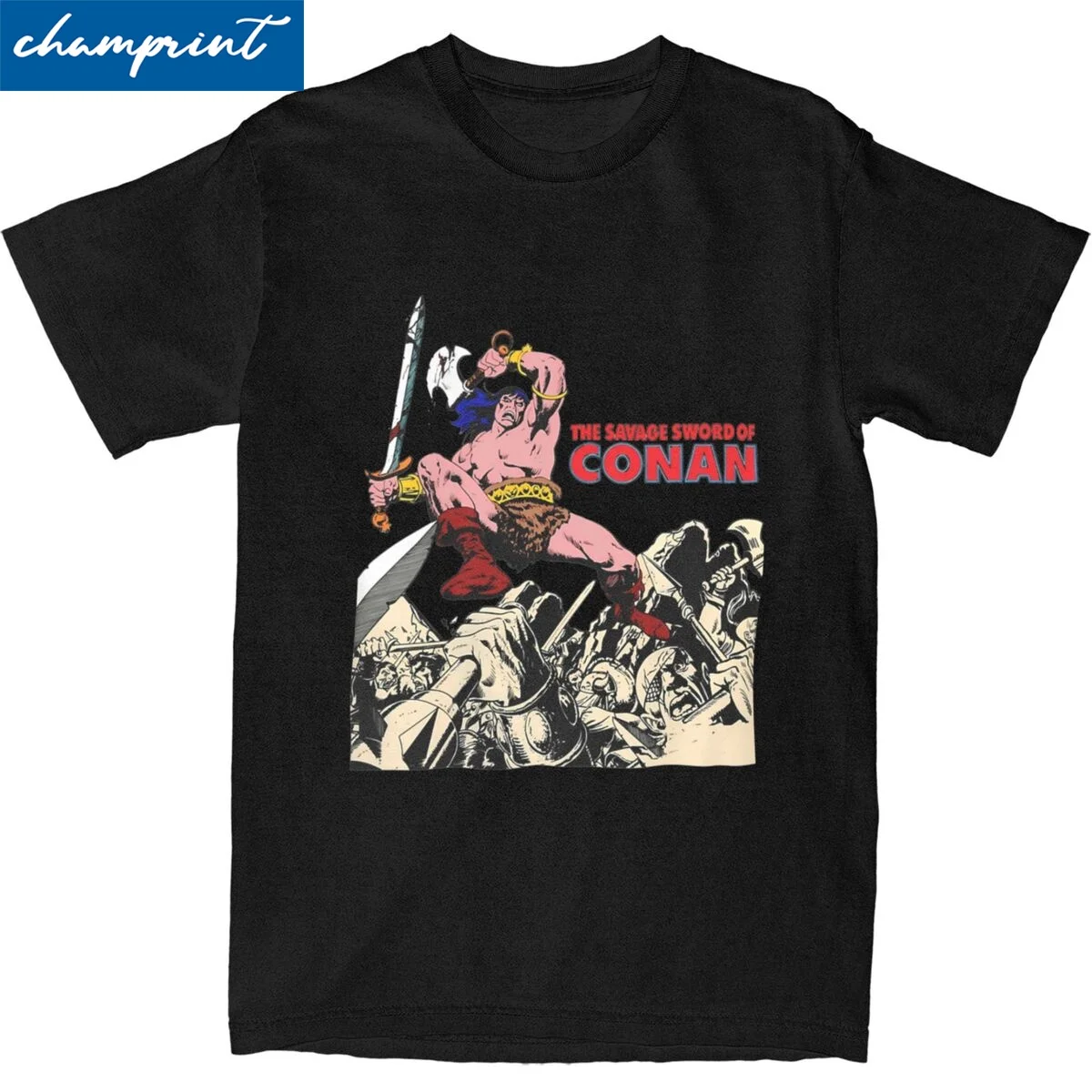 Men Women's The Savage Sword T Shirts Lucky Conan The Barbarian Pure Cotton Clothing Leisure Crew Neck Tees Classic T-Shirt