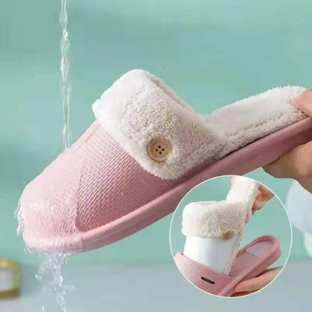 Sandal Bulu Musim Dingin yang Dapat Dilepas, Tahan Air, Anti Selip, Hangat, Sandal Wanita Modis untuk di Rumah, Sandal Bulu EVA untuk Pria dan Wanita