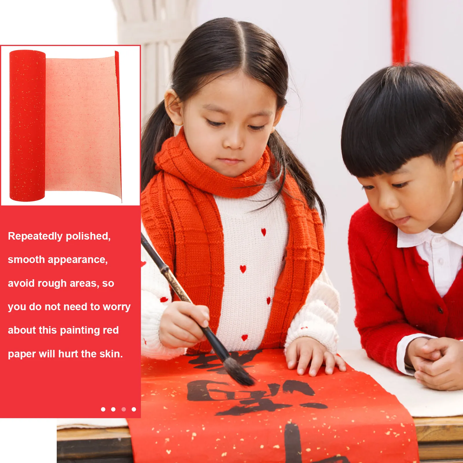 1 Roll Traditional Chinese Red Paper Calligraphy Writing Paper Non-Penetrating Smooth Texture for New Year Celebration DIY