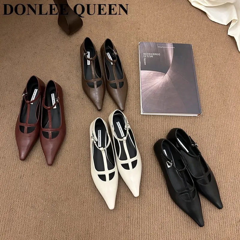 2024 Spring New Women Shoes French Flats Ballet Shoes Female Fairy Comfort Pointed Toe Ankle Strap Shallow Heels Mary Jane Shoes