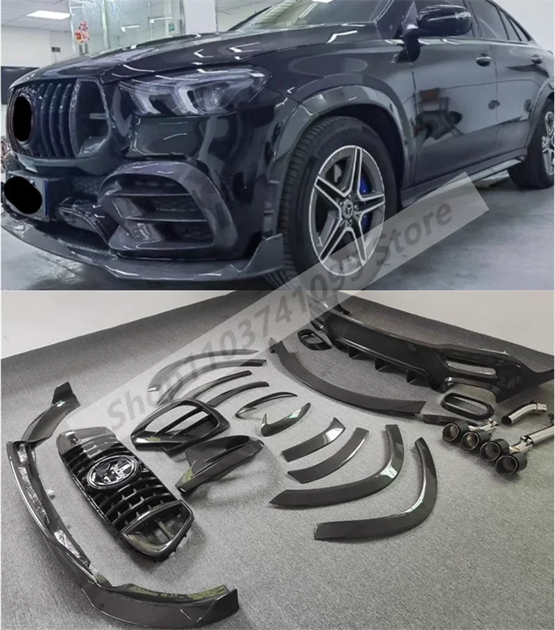 Carbon Fiber Front Bumper Spoiler Lip Rear Trunk Diffuser Grille Wheel Brow Side Skirts Body Kit For Benz GLE63 Coupe 2019-2023