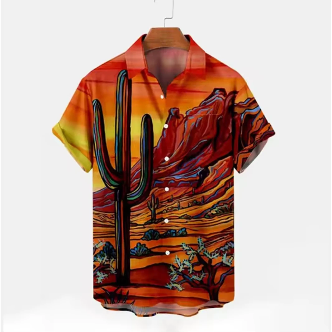 

Desert Cactus Shirt for Men 3D Print Summer Hawaiian Harajuku Fashion Shirt Top Blouse Short Sleeves Street Vacation Beachwear