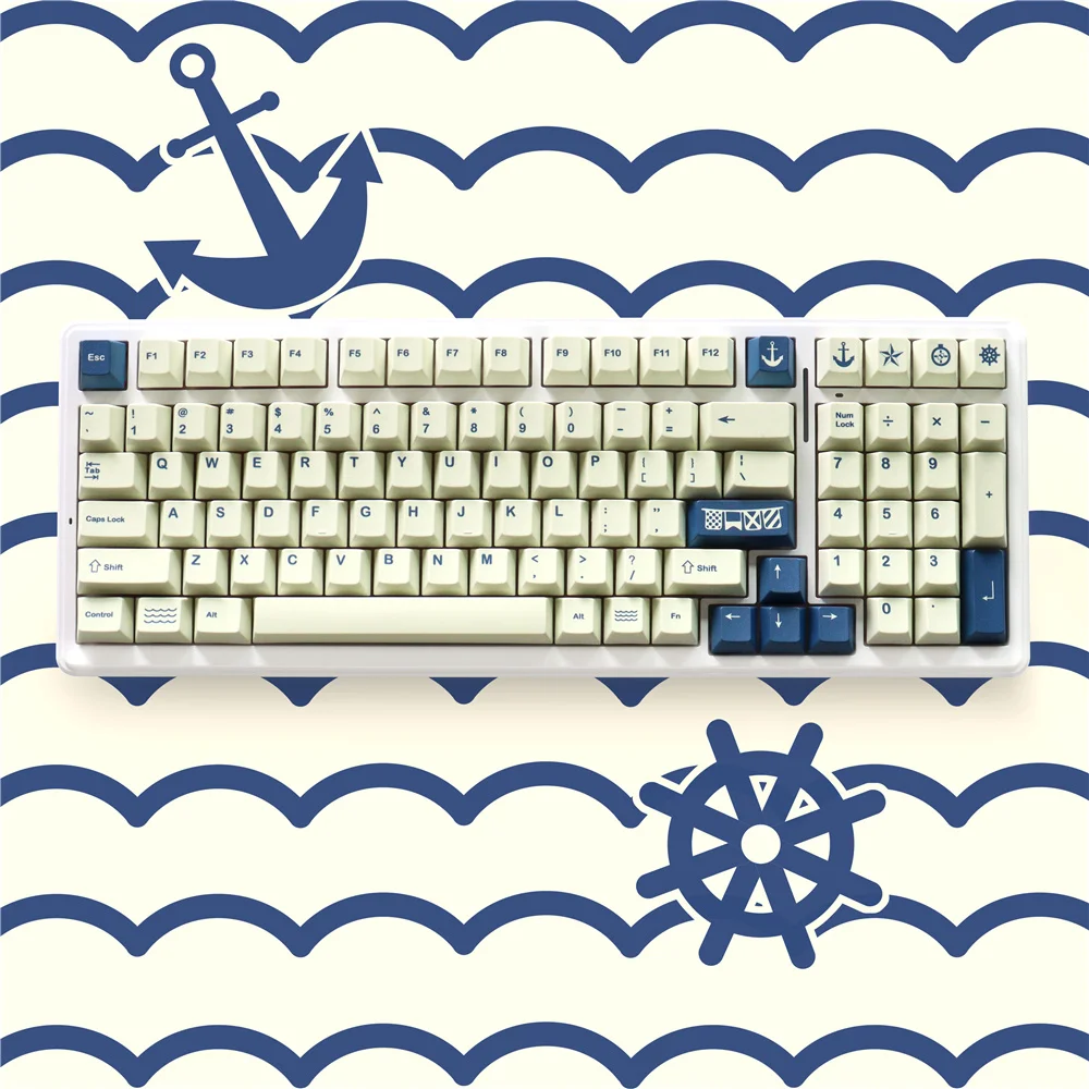 

GMK Seafarer Keycaps Dye Sub PBT Ergonomic Design Clear Font 129 Keys Cherry Profile Keycaps for Mx Switch Mechanical Keyboard