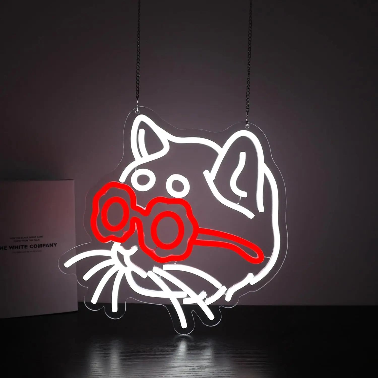 赤いメガネをかけた猫のネオンサイン-誕生日プレゼント-ledネオンライト-調光可能-自宅-オフィス-寝室-カフェ-ホームウォールデコレーション-カップルギフト