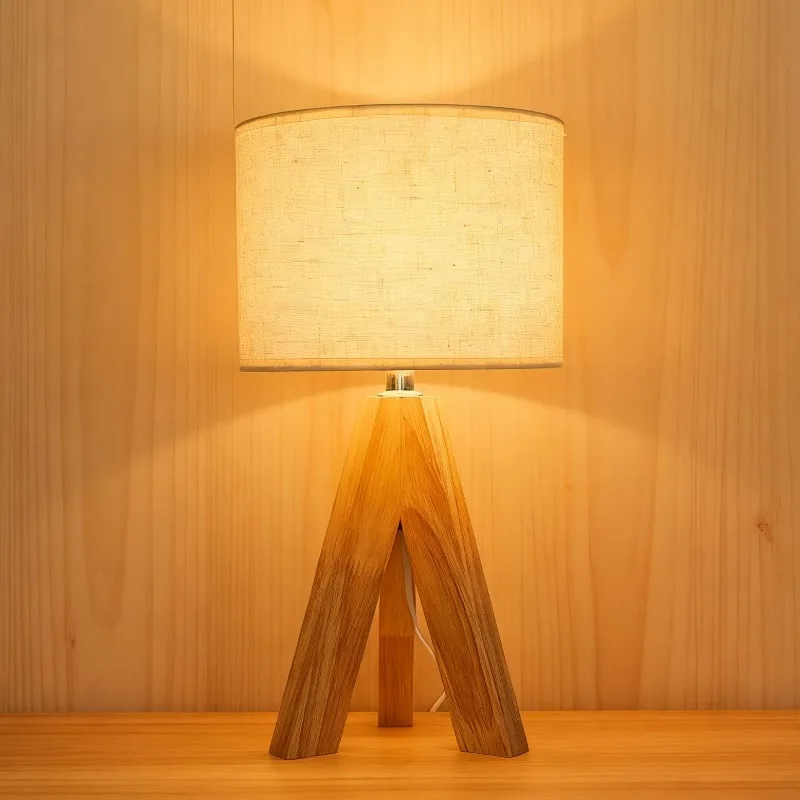 Creative Triangle Woodcraft Bracket LED Floor Lamps Textile Crafts Desk Lamp Bedroom Coffee House Dining Room Study Table Lamp