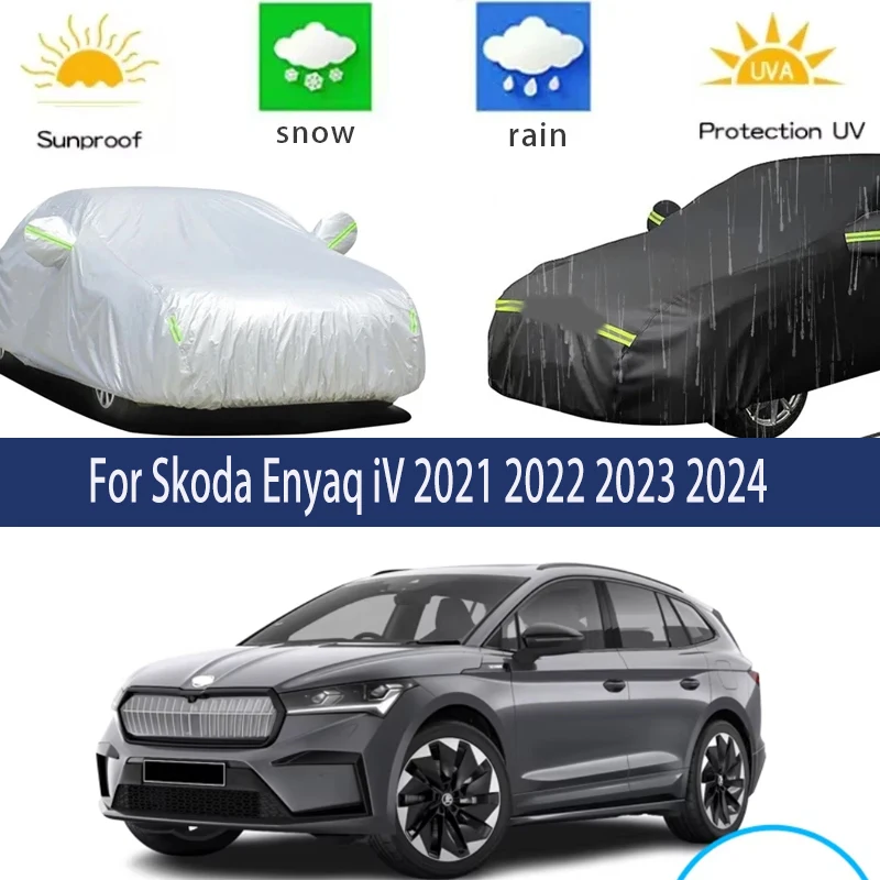 

Для Skoda Enyaq iV 2021 2022 2023 2024, полные автомобильные чехлы, уличные солнцезащитные чехлы, защита от УФ-лучей, снега, пыли, ткань Оксфорд, аксессуары
