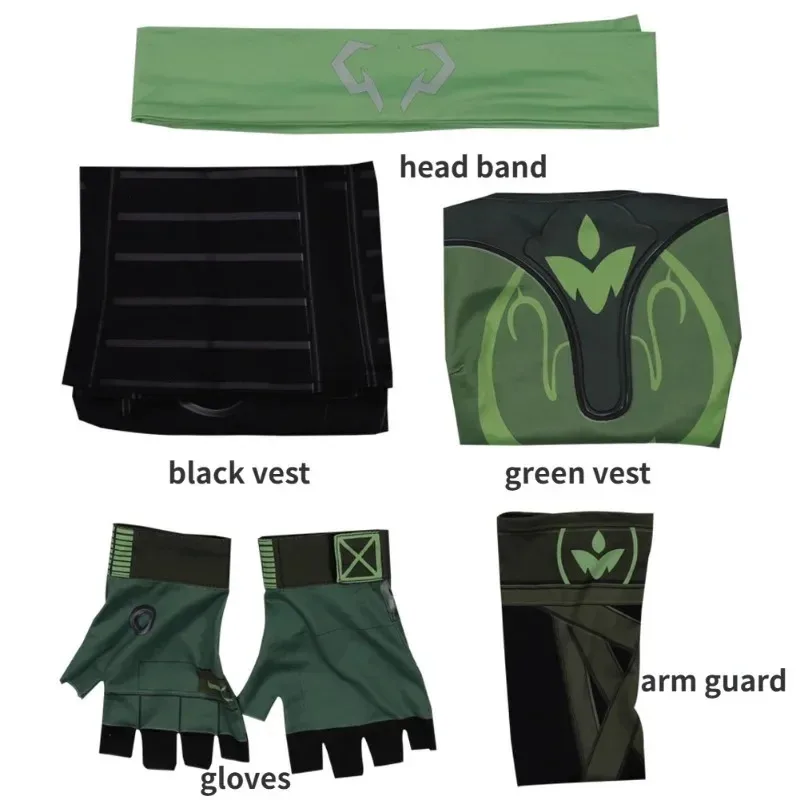 Зеленый Skye Game Valorant Косплей Костюм Жилет Аксессуар Парик Наряд Хэллоуин Comic Con Костюм на заказ ty'4